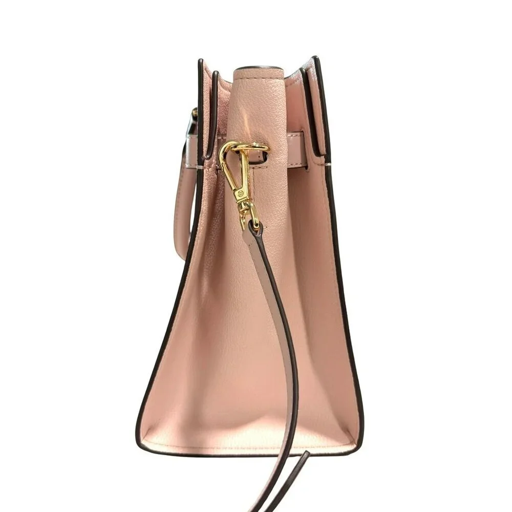 Michael Kors Bedford Pink Signature Logo Satchel Bag Gold New $398